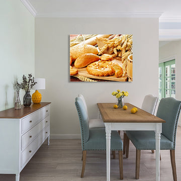 Framed Canvas Wall Art Decor Bread Painting, Still Life Bread Painting Decoration For Restrant, Kitchen, Dining Room, Office Living Room, Bedroom Decor Ready To Hang Rectangle Framed Multicolor Oversized 41In Canvas Food&Beverage