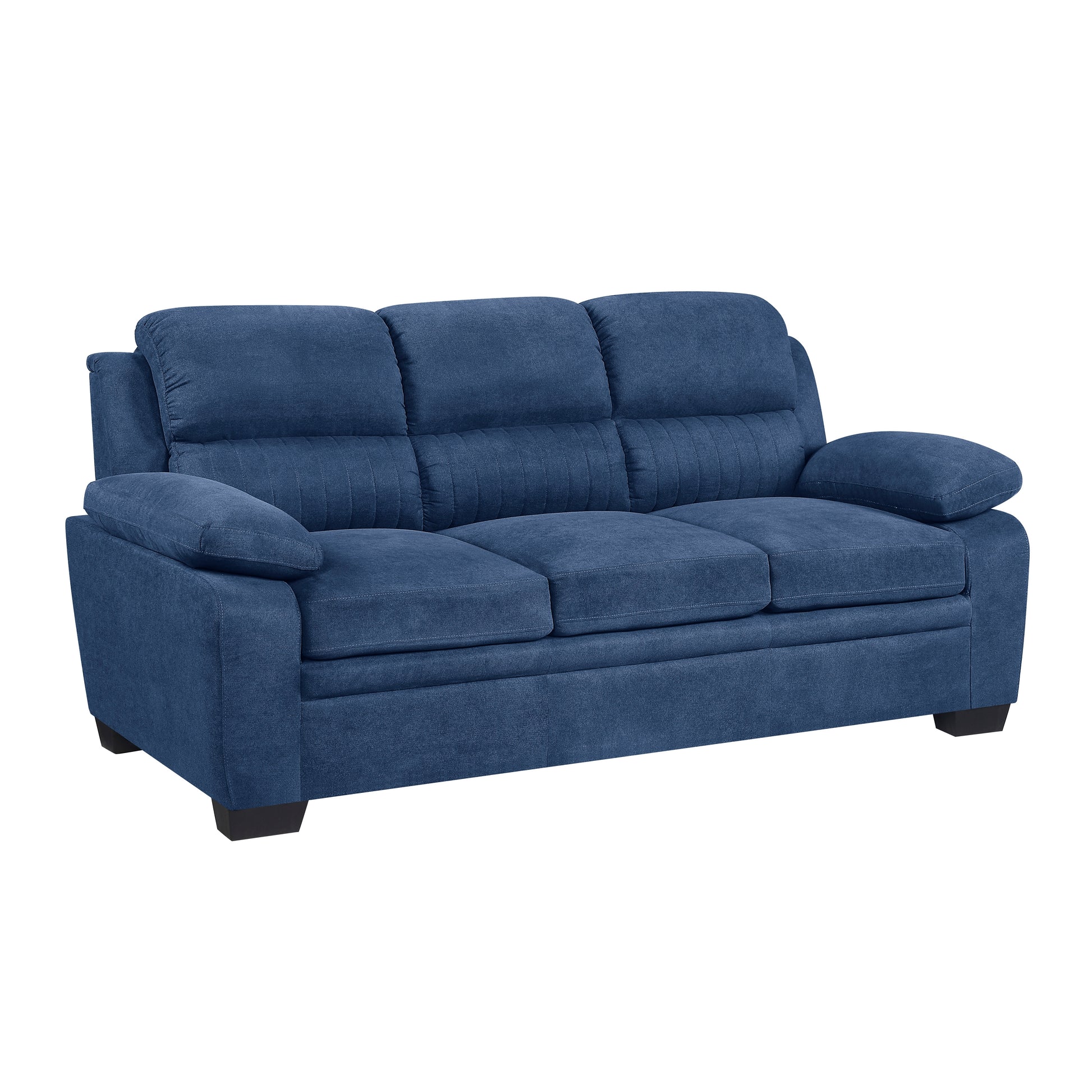 Modern Living Room 3Pc Sofa Set Plush Comfort Sofa And Two Chair Set Blue Textured Fabric Channel Tufting Solid Wood Furniture Blue Polyester Wood Primary Living Space Contemporary Pillow Top Arms Solid Wood 5 Seat