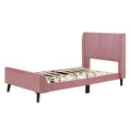 Twin Size Upholstered Platform Bed, Velvet, Pink Pink Upholstered