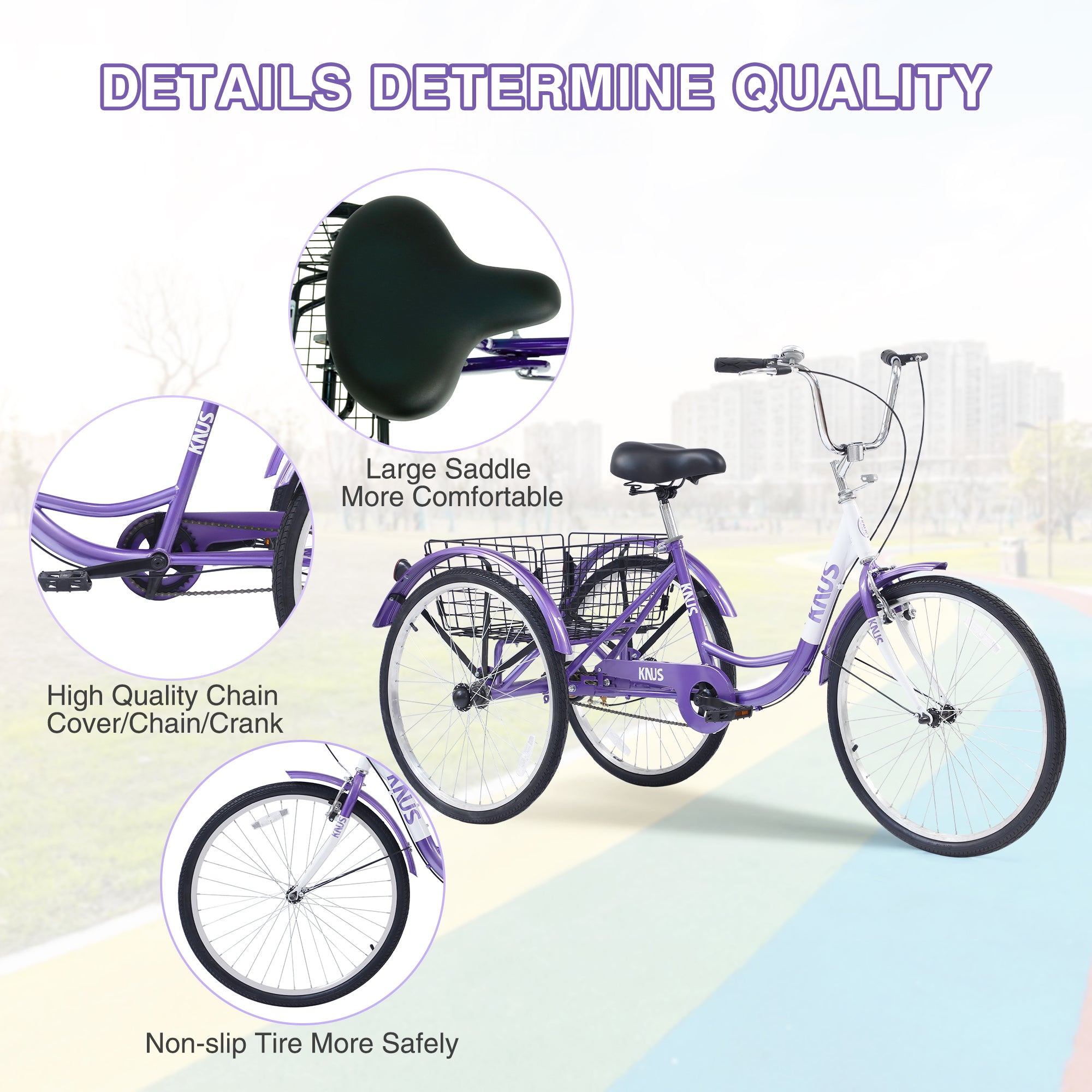 Adult Tricycle Trikes,3 Wheel Bikes,24 Inch Wheels Cruiser Bicycles Wi