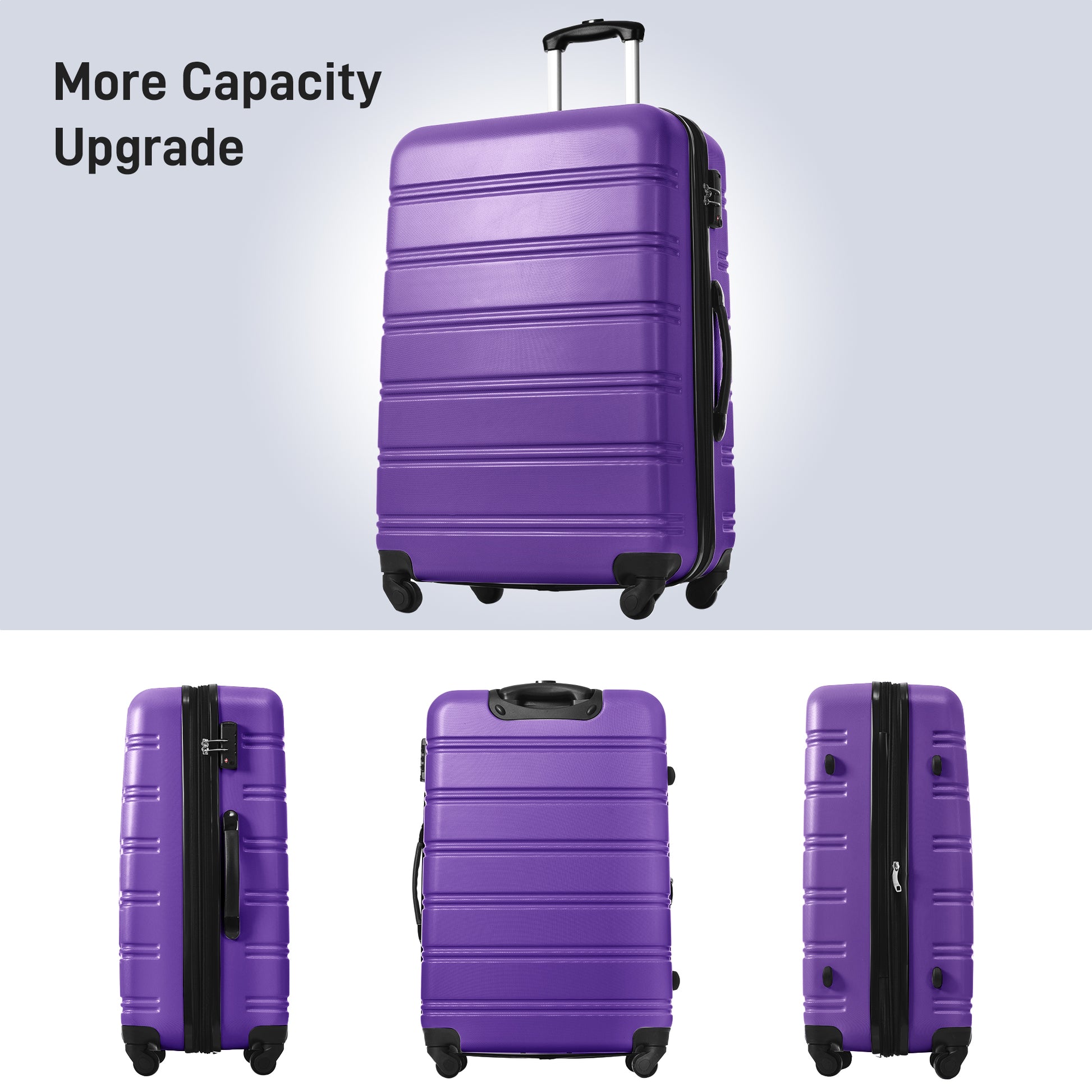 Hardshell Luggage Sets 24Inches Bag Spinner Suitcase With Tsa Lock Lightweight Purple Abs