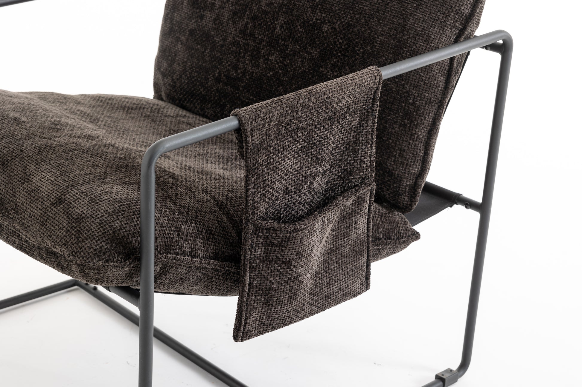 2 Chairs In 1 Box, Upholstered Hanging Armchair With Arm Pocket Metal Frame, Crushed Foam Cushions And Skin Friendly Braid For Living Room And Bedroom. Dark Gray Dark Grey Metal