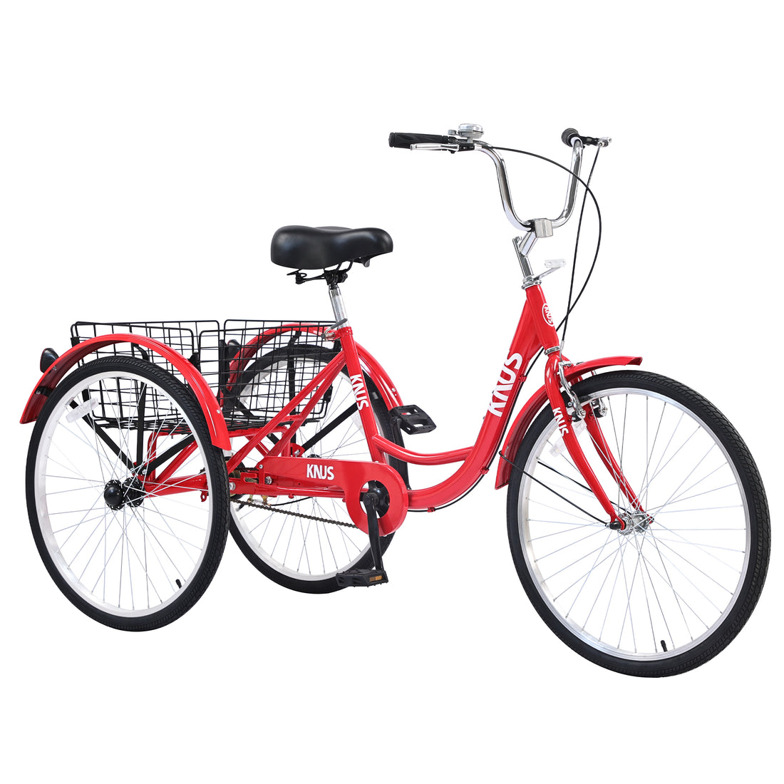 Adult Tricycle Trikes,3 Wheel Bikes,24 Inch Wheels Cruiser Bicycles With Large Shopping Basket For Women And Men Red Steel