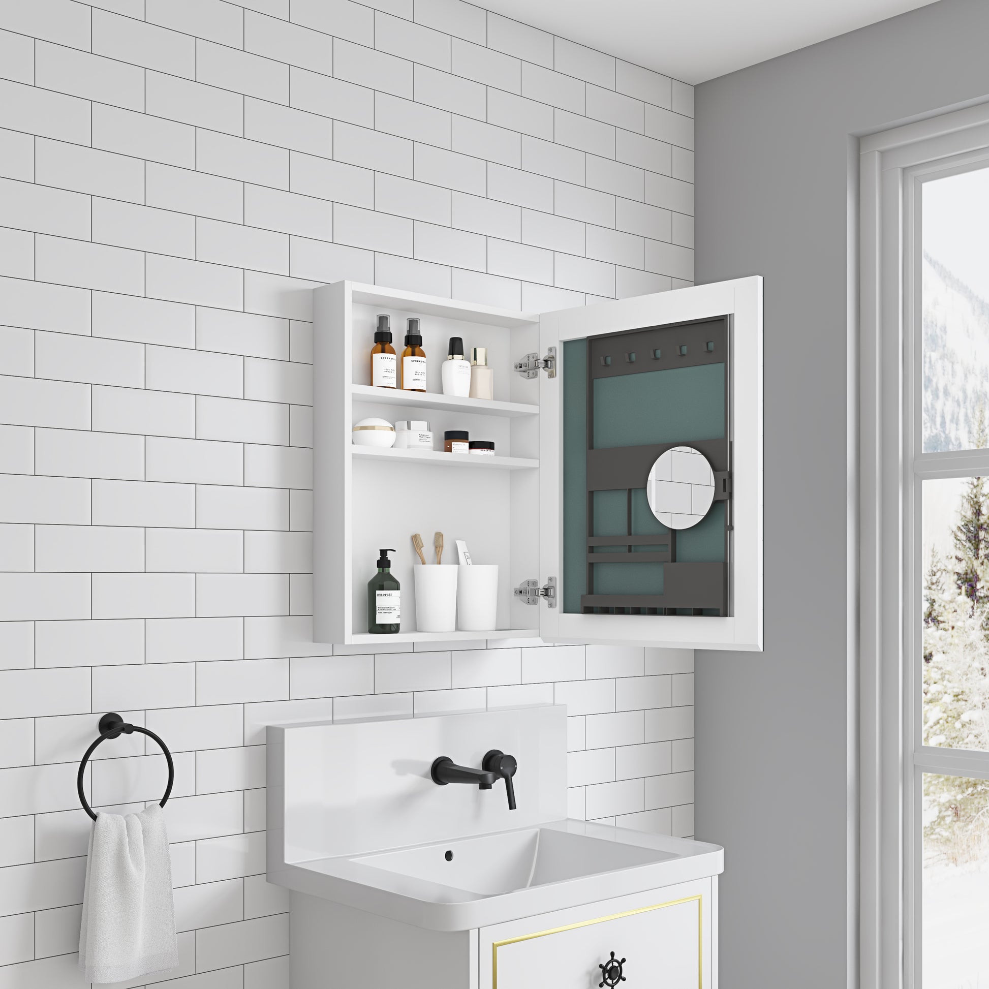 20" W x 26" H Single Door Bathroom Medicine Cabinet white-engineered wood