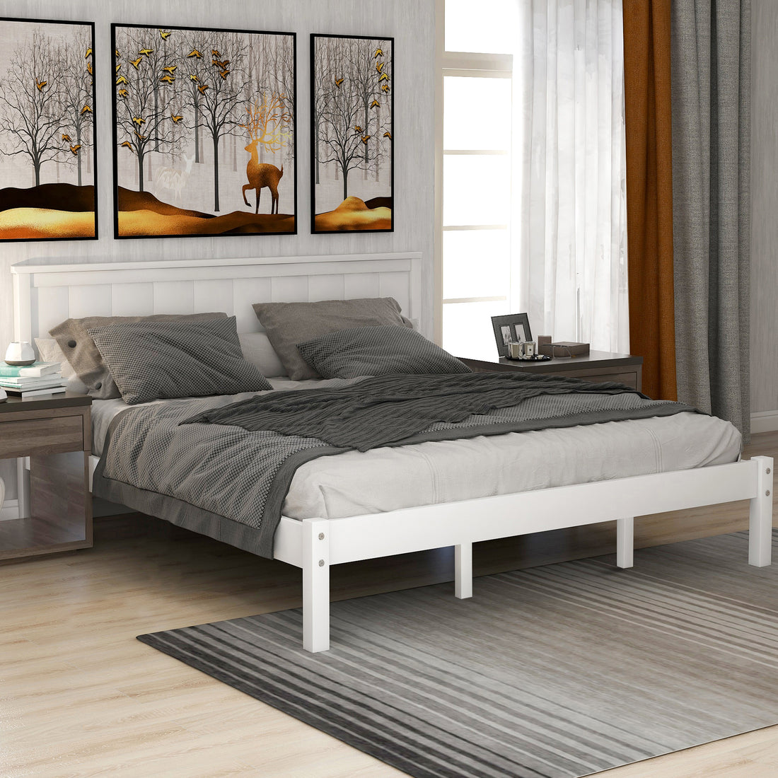 Platform Bed Frame With Headboard, Wood Slat Support, No Box Spring Needed, Queen, White Old Sku:Wf191420Aak Queen White Pine