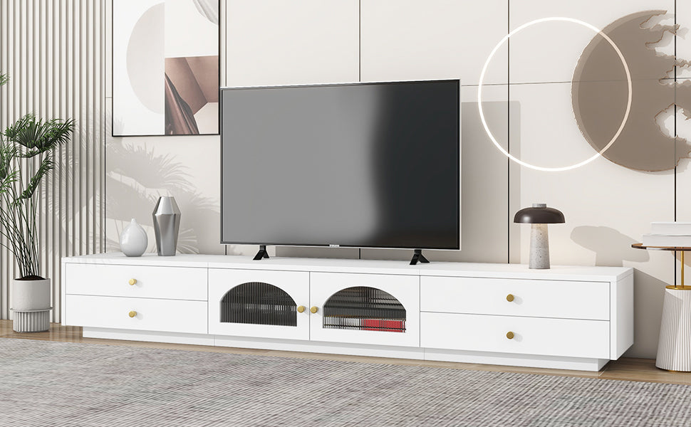 ON TREND Luxurious TV Stand with Fluted Glass Doors white-primary living space-90 inches or