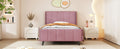 Twin Size Upholstered Platform Bed, Velvet, Pink Pink Upholstered