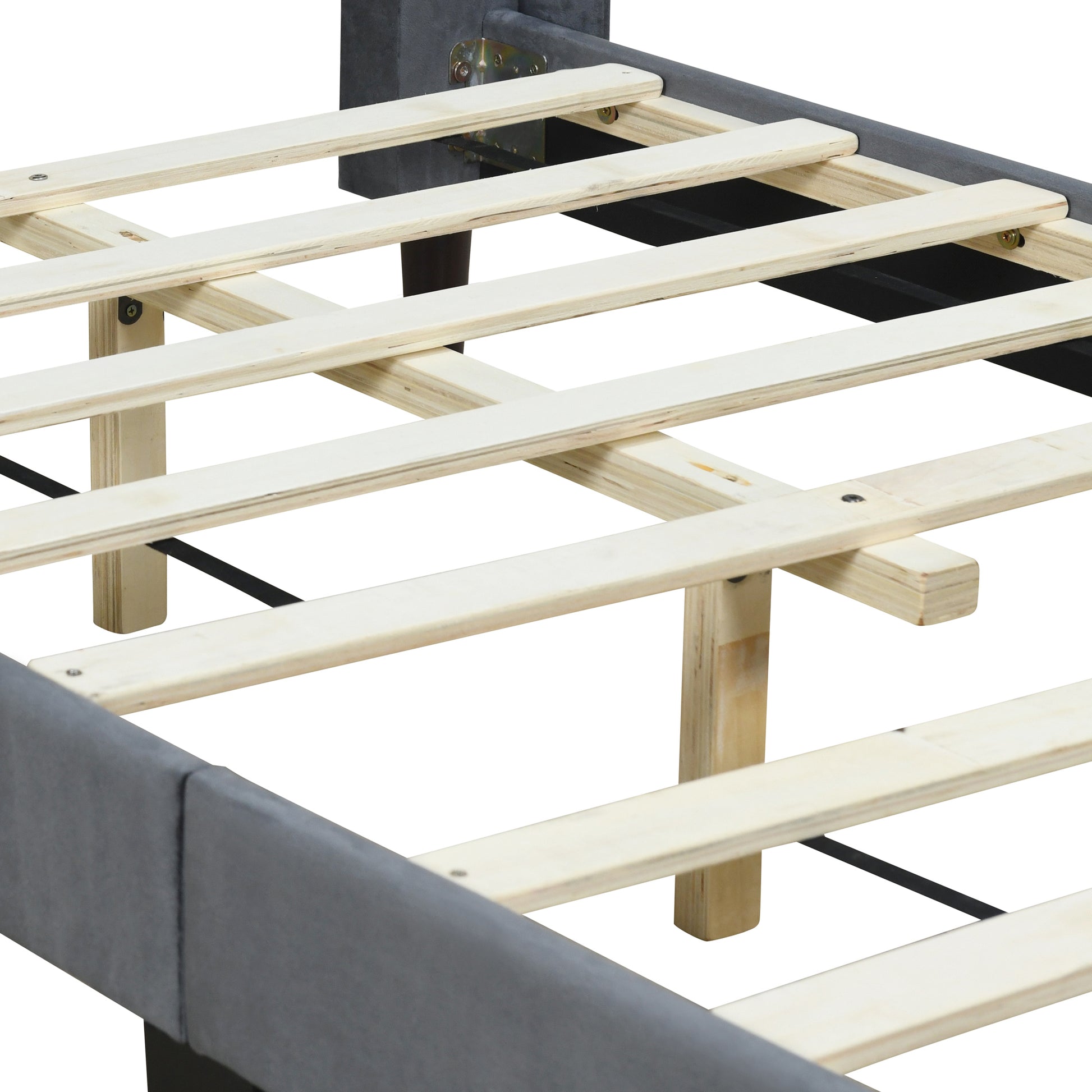 Twin Size Upholstered Platform Bed, Velvet, Gray Gray Upholstered