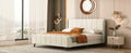 Queen Size Upholstered Platform Bed, Velvet, Beige Beige Upholstered