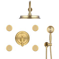 Single Handle 4 Spray Patterns Bathroom Rain Shower Faucet With Body Jet Handshower In Brushed Gold Valve Included Brushed Gold Brass