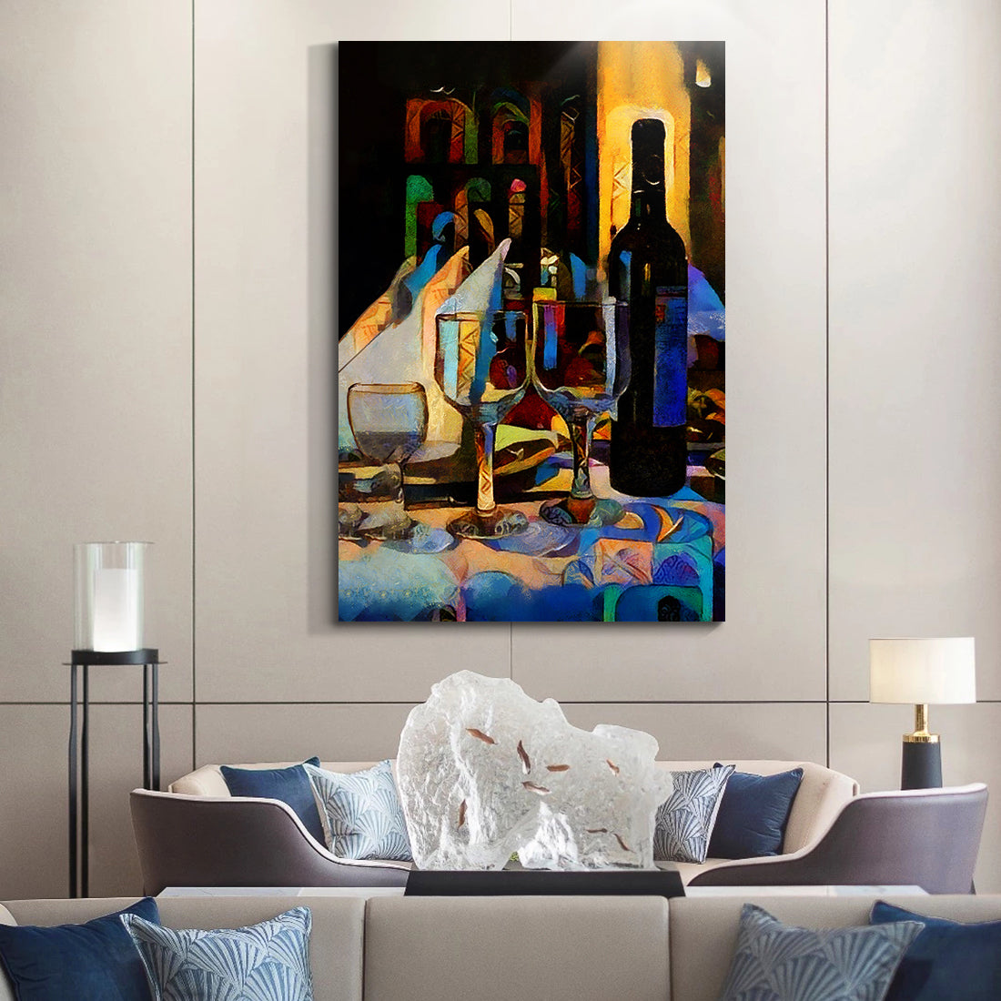 Framed Canvas Wall Art Decor Abstract Style Painting,Wine Bottle With Glasses On Bar Painting Decoration For Bar, Restrant, Kitchen, Dining Room, Office Living Room, Bedroom Decor Ready To Hang Rectangle Framed Multicolor Oversized 41In Canvas