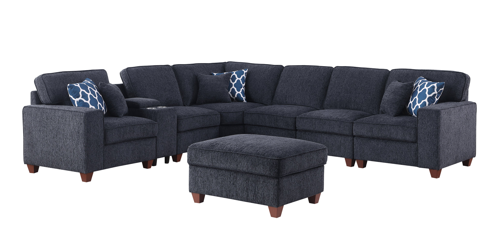 Gina Sectional Sofa With Ottoman Black Foam Chenille