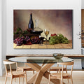 Framed Canvas Wall Art Decor Painting, Still Life Grape, And Wine Bottle Painting Decoration For Restaurant, Kitchen, Dining Room, Office Living Room, Bedroom Decor Ready To Hang Rectangle Framed
