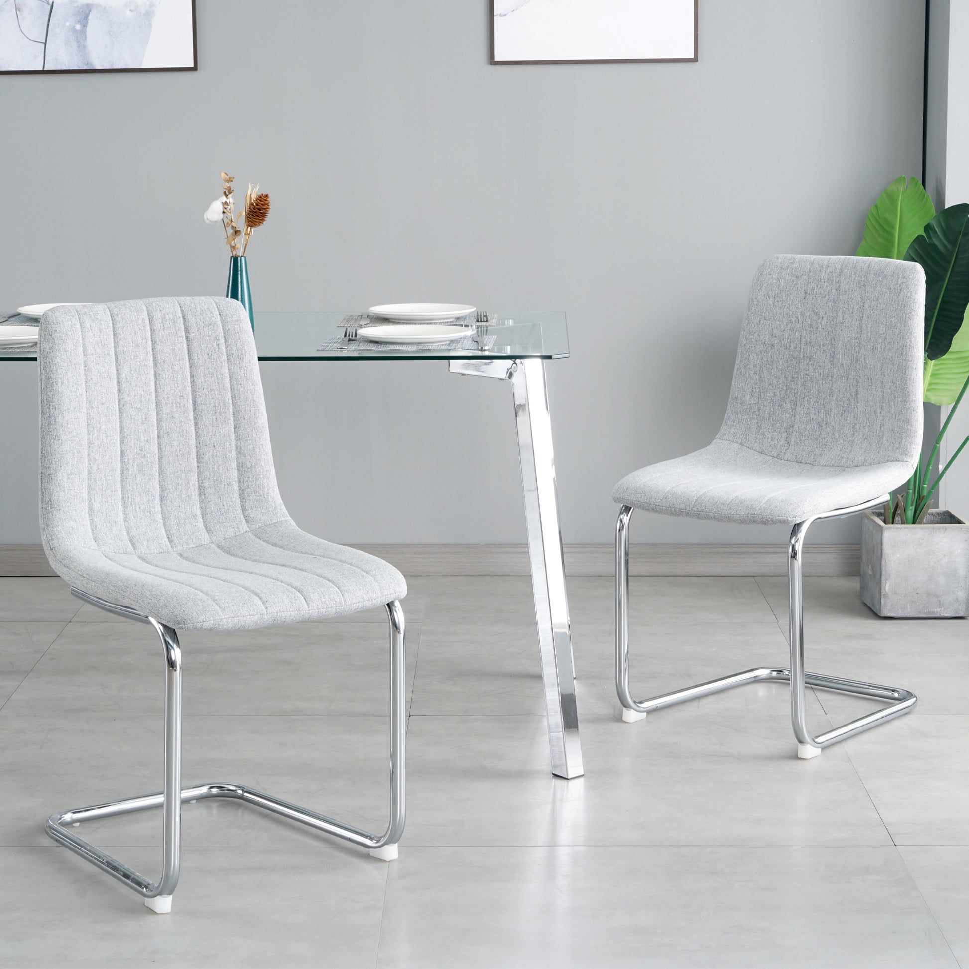 Modern Simple Light Luxury Dining Light Grey Chair Home Bedroom Stool Back Student Desk Chair Metal Leg Silver Set Of 2 Light Gray Foam Metal