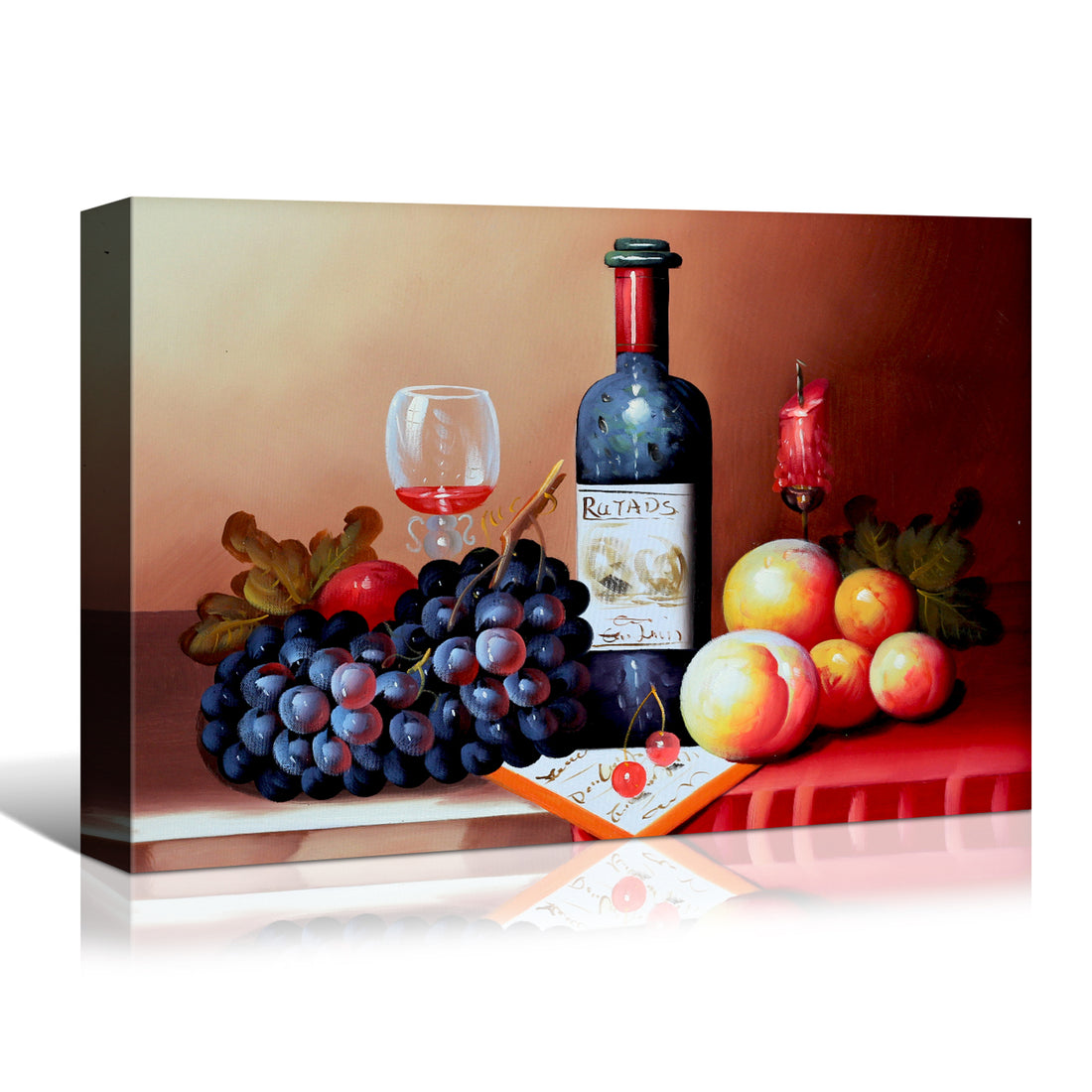 Framed Canvas Wall Art Decor Painting, Still Life Wine And Grape Fruits On Table Oil Painting Style Decoration For Restaurant, Kitchen, Dining Room, Office Living Room, Bedroom Decor Ready To Hang Rectangle Framed Multicolor Oversized 41In Canvas