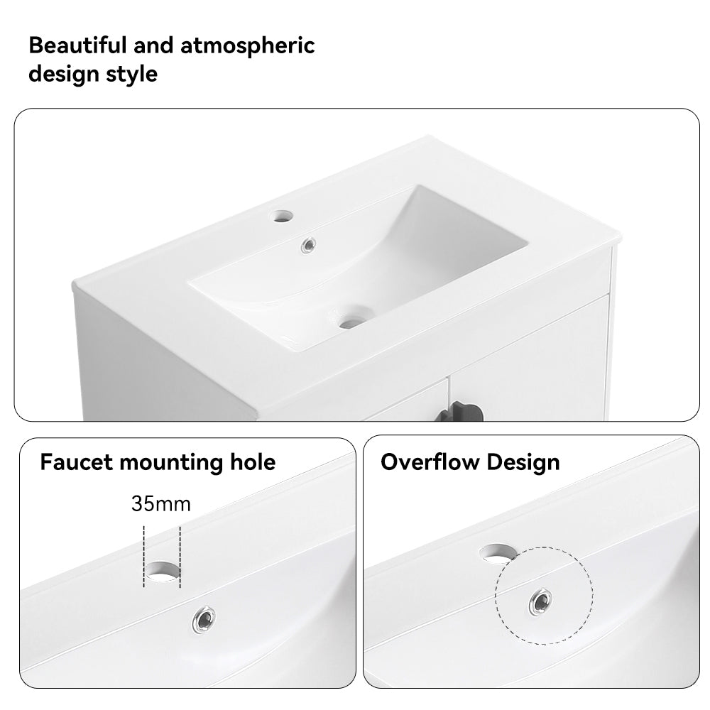 24" Bathroom Vanity,with White Ceramic Basin,Two white-solid wood
