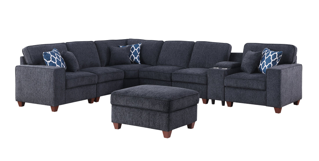 Gina Sectional Sofa With Ottoman Black Foam Chenille