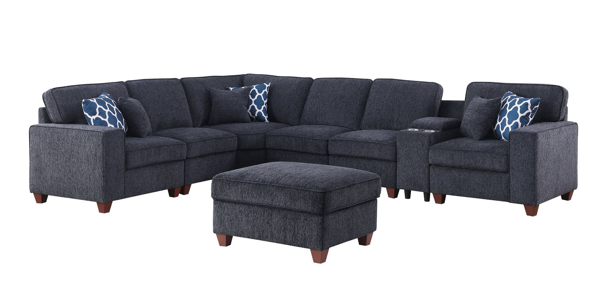 Gina Sectional Sofa With Ottoman Black Foam Chenille