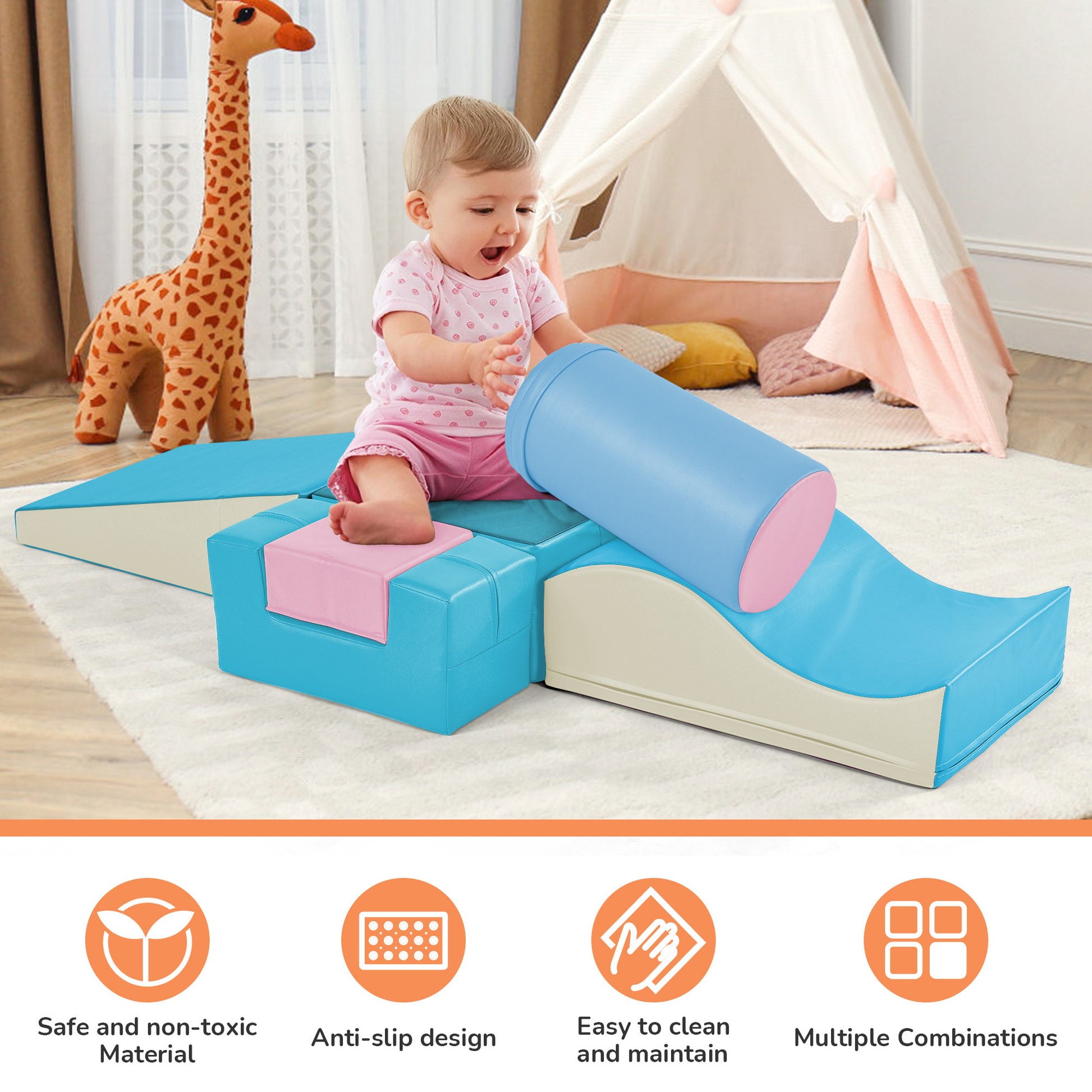 Colorful Soft Climb And Crawl Foam Playset 6 In 1, Soft Play Equipment Climb And Crawl Playground For Kids,Kids Crawling And Climbing Indoor Active Play Structure Colorful Foam