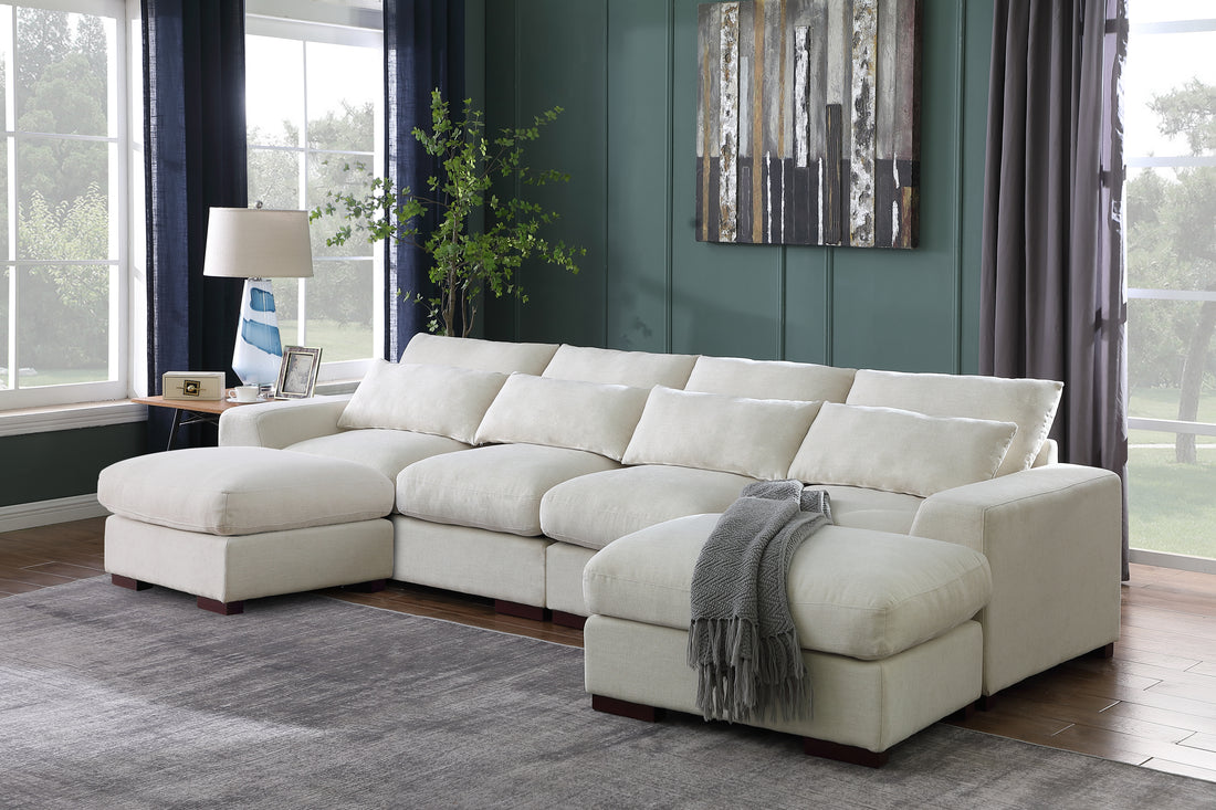 Tatman Linen Blend Sectional With 2 Ottomans Beige Foam Linen