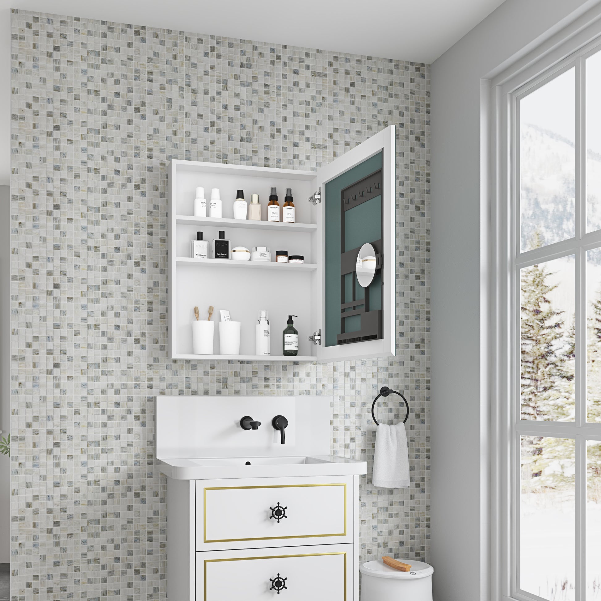 24" W x 30" H Single Door Bathroom Medicine Cabinet white-engineered wood
