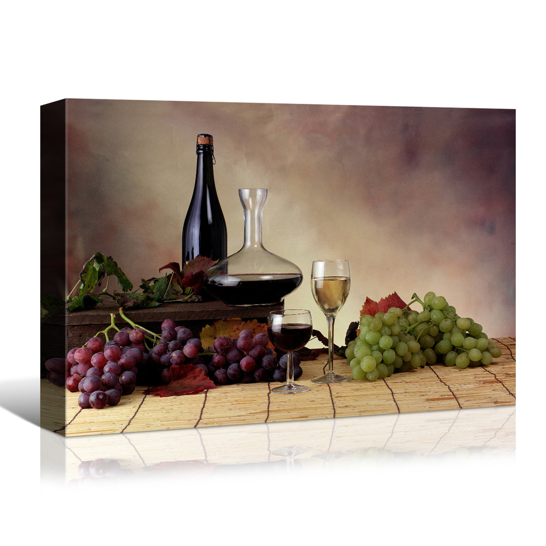 Framed Canvas Wall Art Decor Painting, Still Life Grape, And Wine Bottle Painting Decoration For Restaurant, Kitchen, Dining Room, Office Living Room, Bedroom Decor Ready To Hang Rectangle Framed