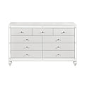 Glamorous Metallic White Finish Dresser Of 9X Drawers Faux Crystal Knobs Modern Bedroom Furniture White Dining Room Glam,Modern Wood