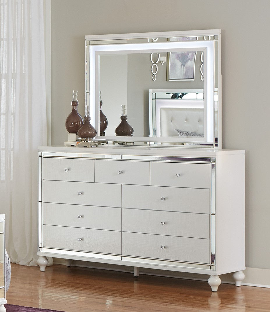 Glamorous Metallic White Finish Dresser Of 9X Drawers Faux Crystal Knobs Modern Bedroom Furniture White Dining Room Glam,Modern Wood Glamorous Metallic White Finish Dresser Of 9X Drawers Faux Crystal Knobs Modern Bedroom Furniture White Dining Room Glam,Modern Wood