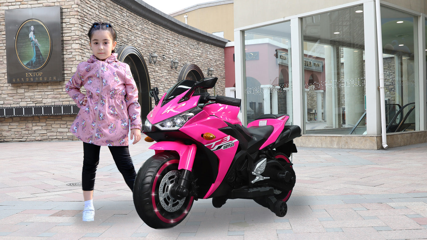 Kids Motorcycle,12V Motorcycle For Kids 3 4 5 6 Years Boys Girls 12V7Ah Kids Motorcycle Ride On Toy With Training Wheels Manual Throttle Drive By Hand Lighting Wheels Pink 50 99 Lbs Plastic Indoor &