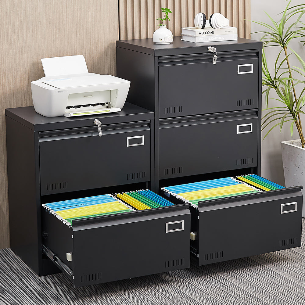 3 Drawer Metal Lateral File Cabinet with Lock,Office filing cabinets-3-4 drawers-black