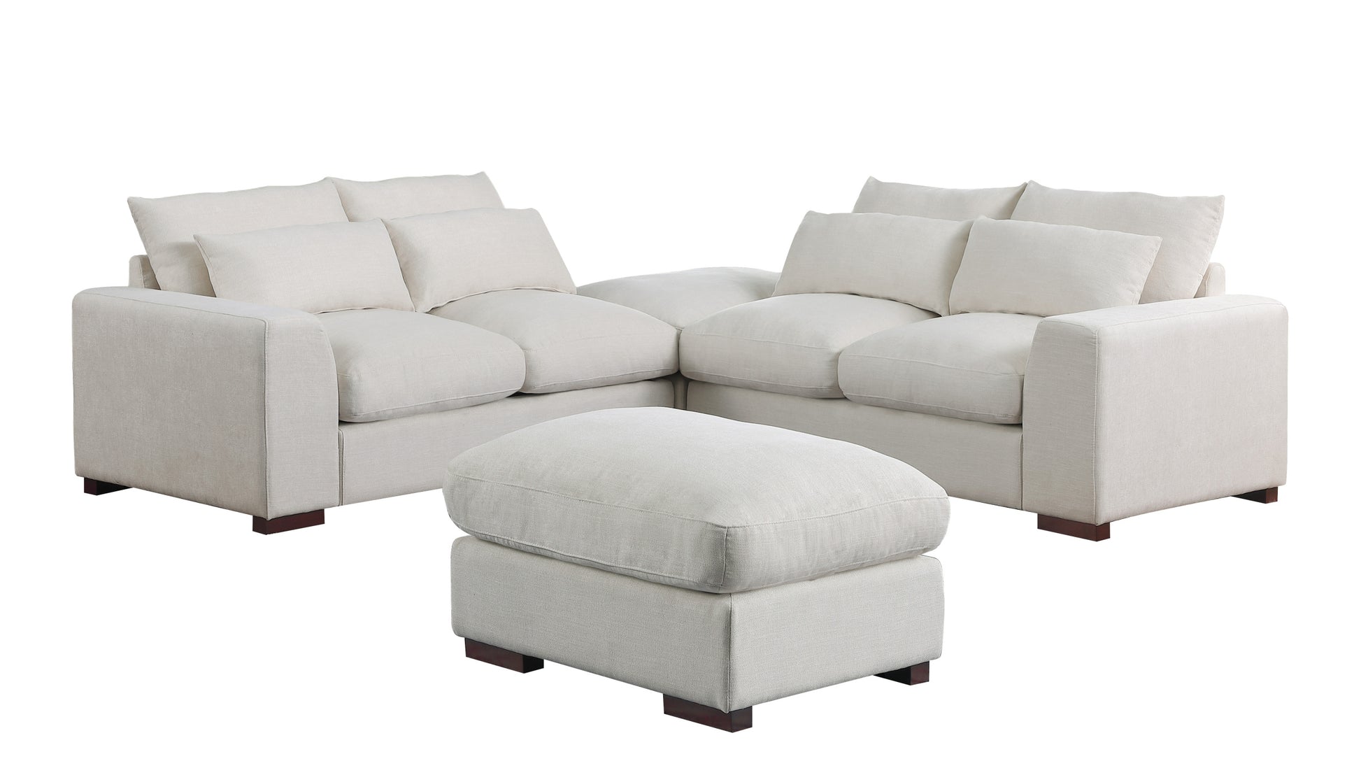 Tatman Linen Blend Sectional With 2 Ottomans Beige Foam Linen
