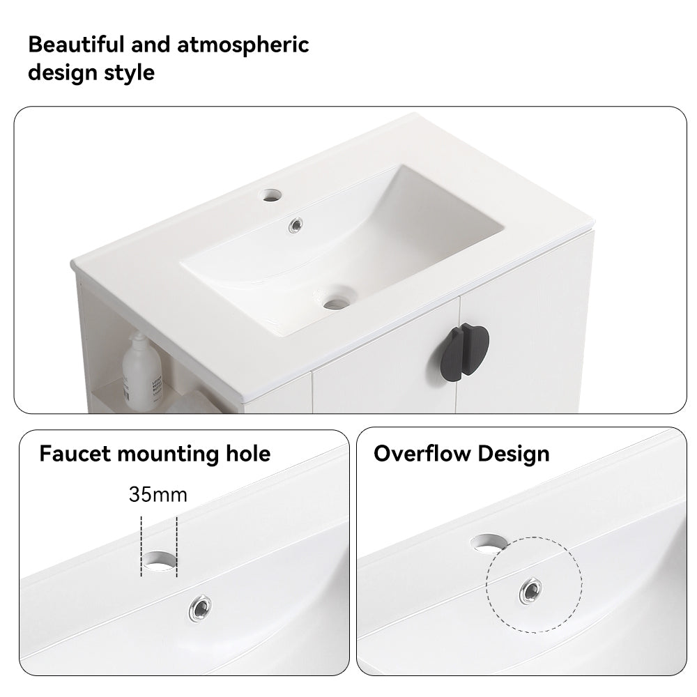 30" Bathroom Vanity With Sink,With Two Doors Cabinet Bathroom Vanity Set With Side Left Open Storage Shelf,Solid Wood,Excluding Faucets,White White Solid Wood