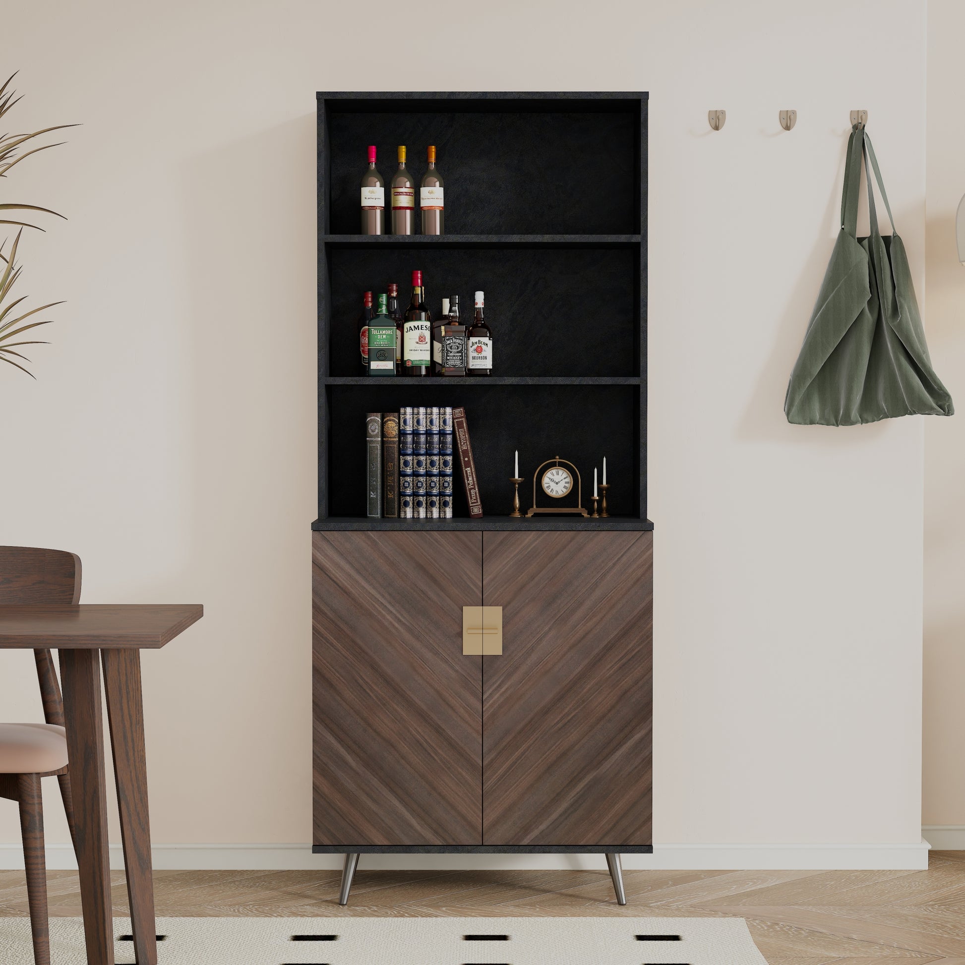 Accent Storage Cabinet With Doors, Bar Cabinet Buffet Cabinet With Storage For Living Room, Hallway, Kitchen Brown Light Gray Particle Board