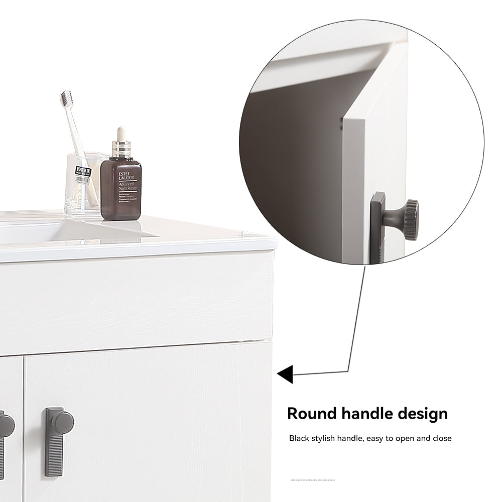24" Bathroom Vanity with Metal Leg,with White Ceramic white-solid wood