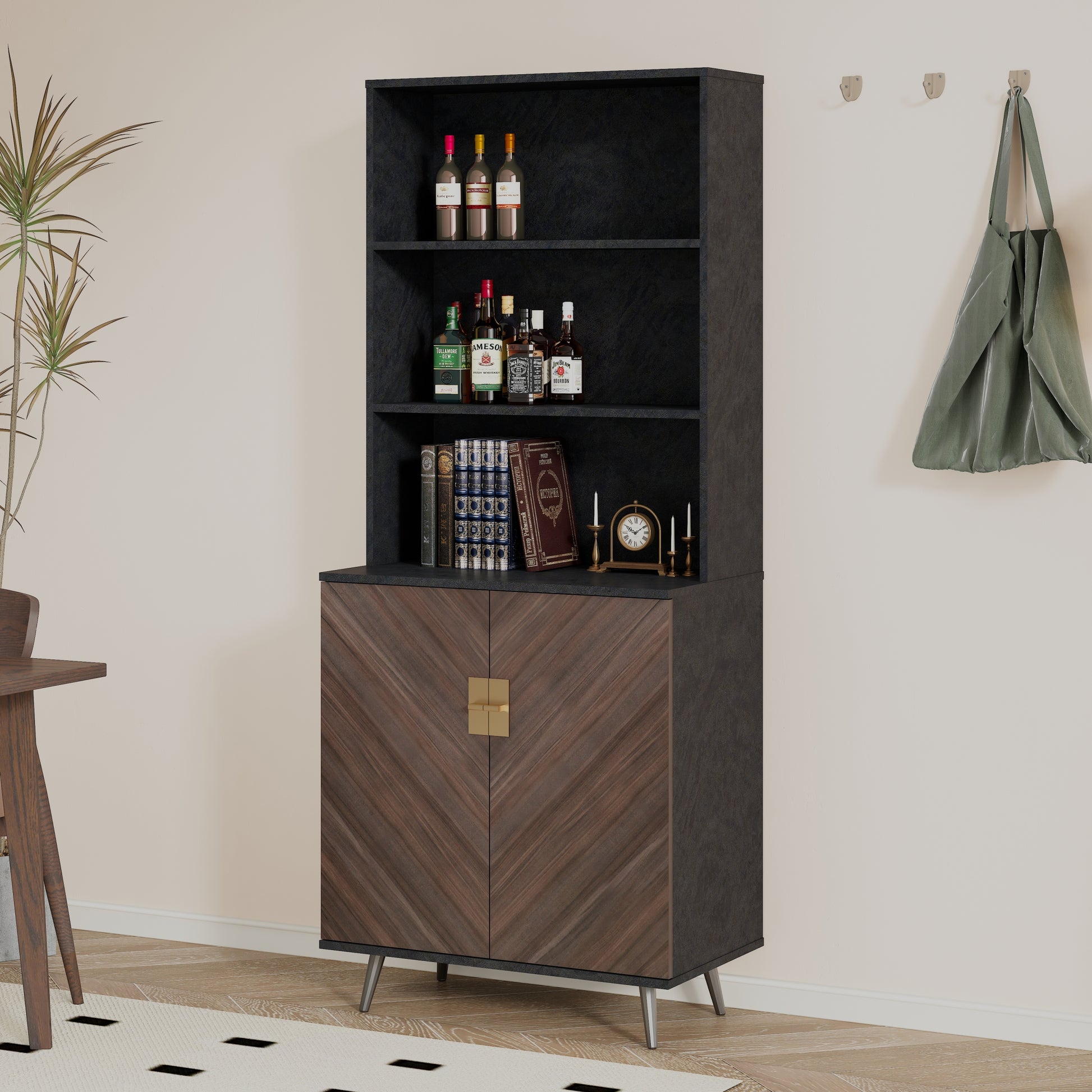 Accent Storage Cabinet With Doors, Bar Cabinet Buffet Cabinet With Storage For Living Room, Hallway, Kitchen Brown Light Gray Particle Board