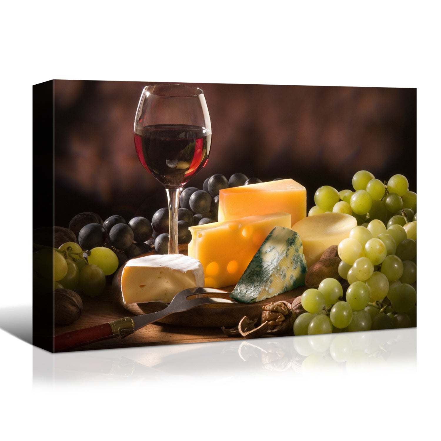 Framed Canvas Wall Art Decor Painting, Still Life Grape, Wine And Cheese Painting Decoration For Restaurant, Kitchen, Dining Room, Office Living Room, Bedroom Decor 2418In Thickness 1.5Inch Rectangle Framed Multicolor Oversized 41In Canvas Food&Beverage