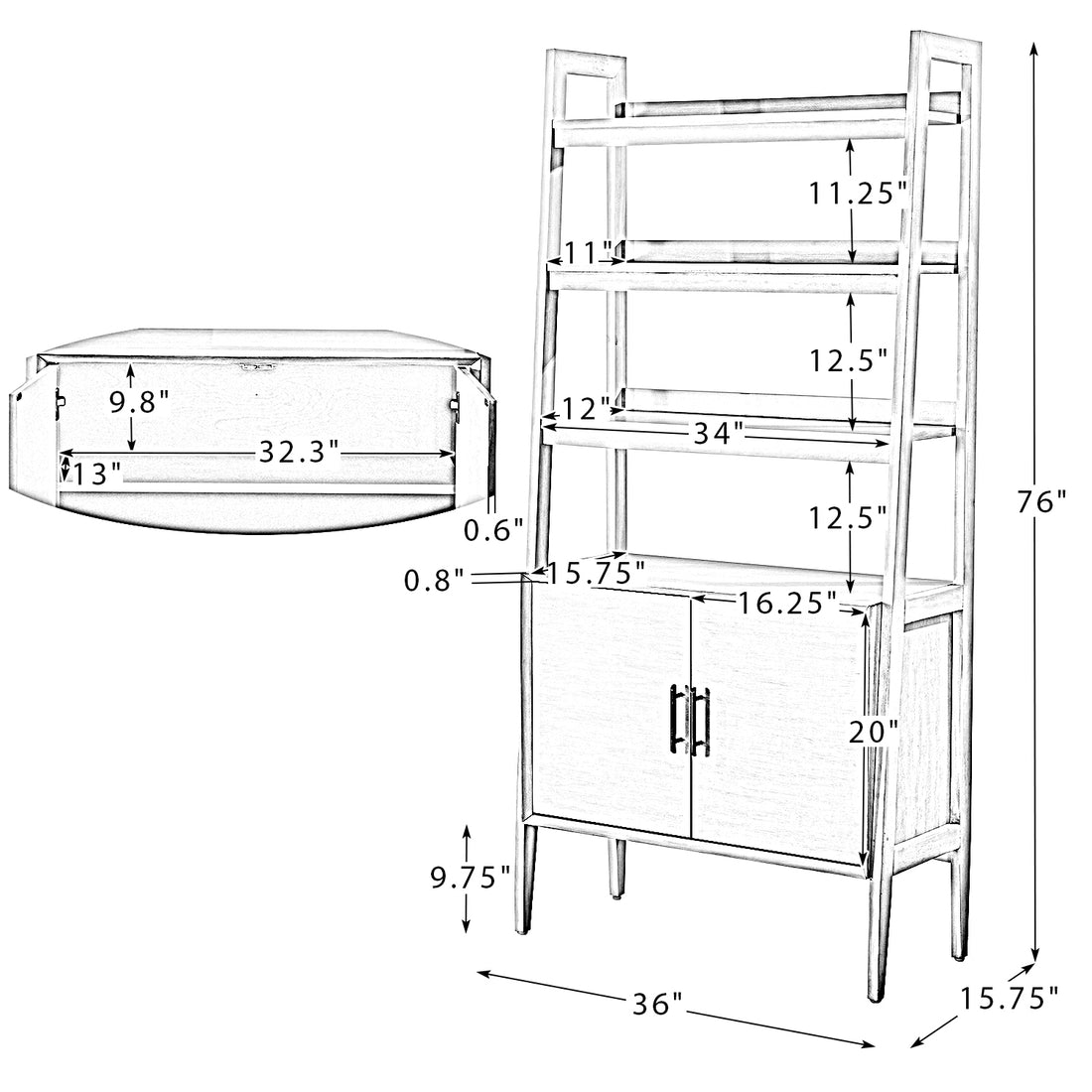 Jozsef 76'' H X 36'' W Solid Wood Ladder Bookcase