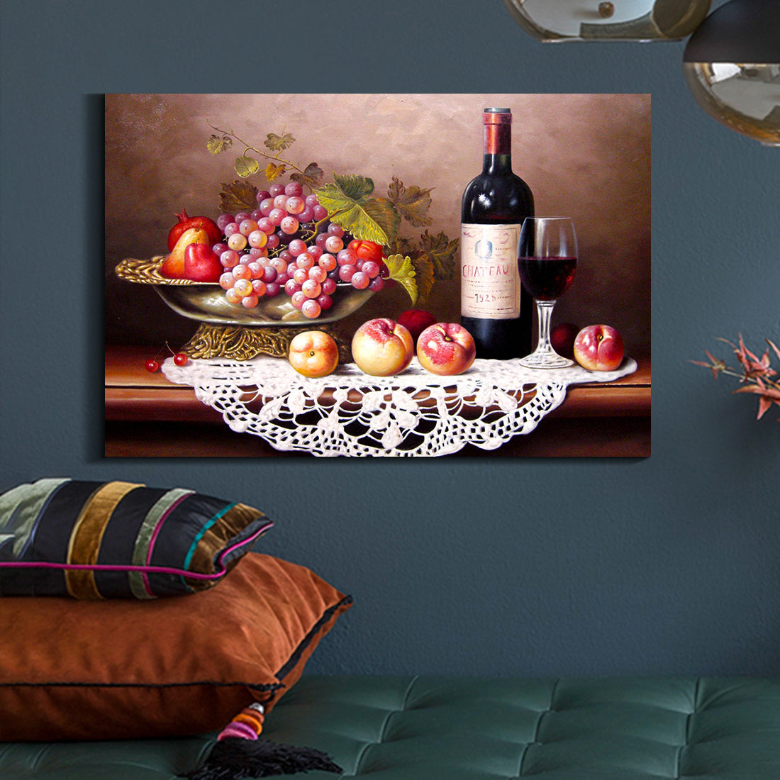 Framed Canvas Wall Art Decor Painting, Still Life Wine rectangle-framed-multicolor-oversized
