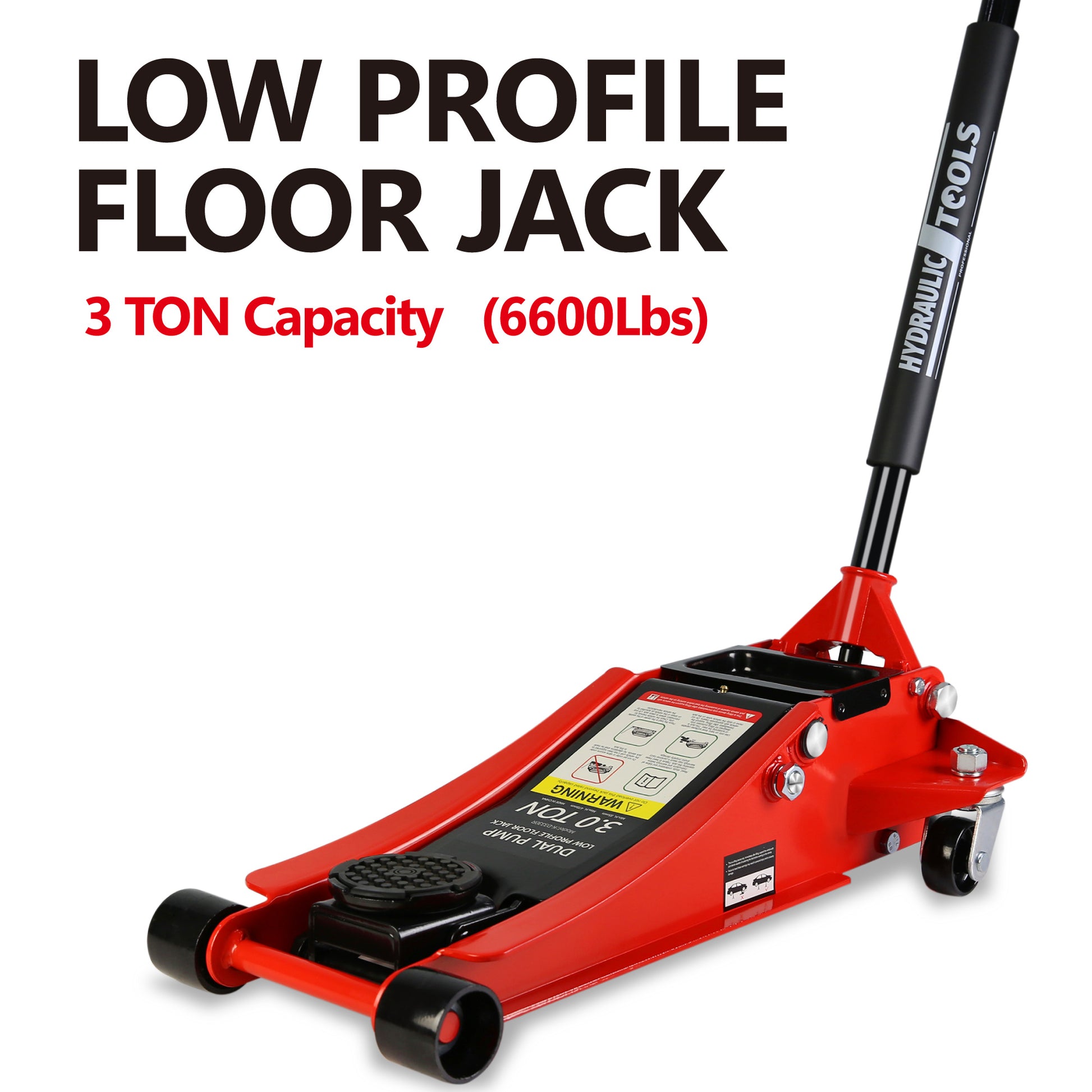 Hydraulic Low Profile and Steel Racing Floor Jack with black+red-steel