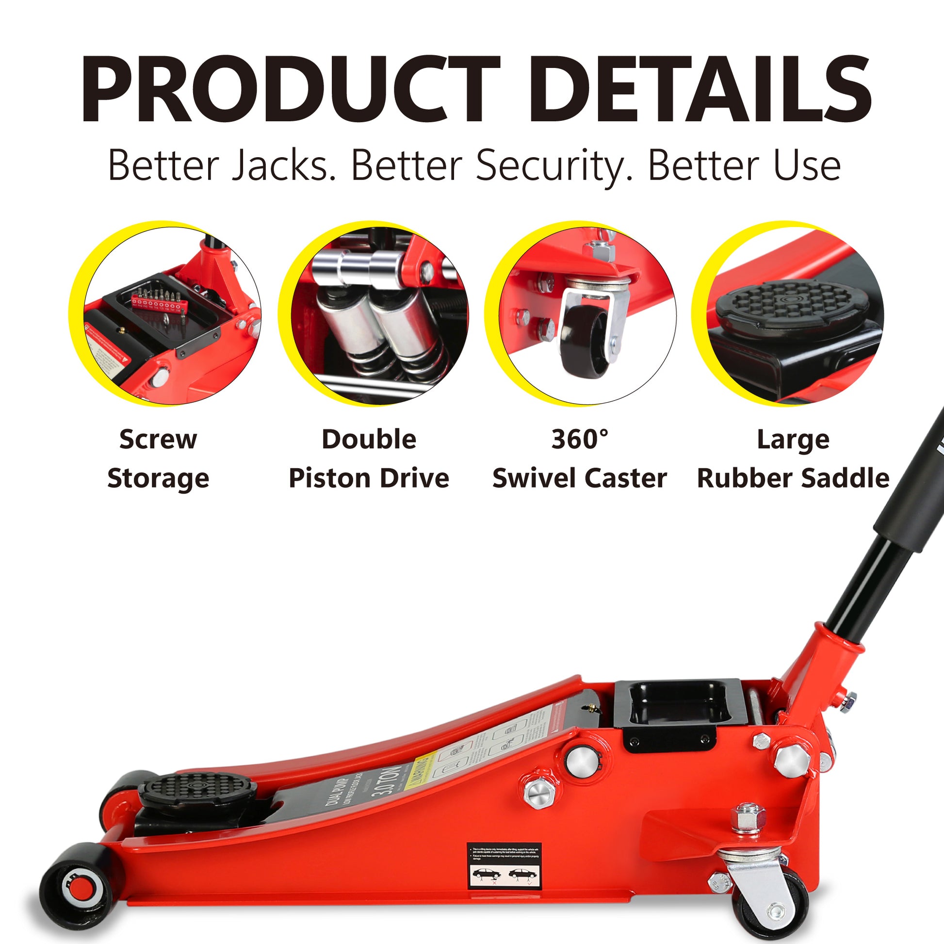 Hydraulic Low Profile and Steel Racing Floor Jack with black+red-steel