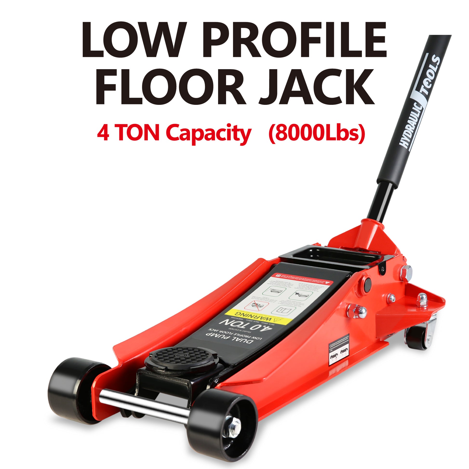Floor Jack, 4 Ton Low Profile Floor Jack, Heavy Duty black+red-steel