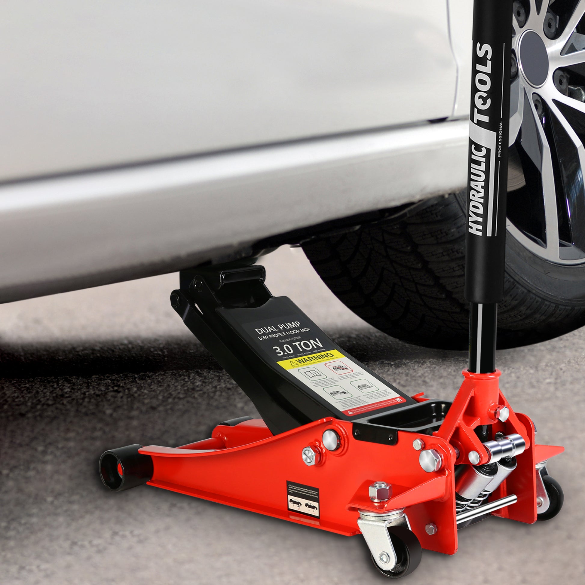 Hydraulic Low Profile and Steel Racing Floor Jack with black+red-steel