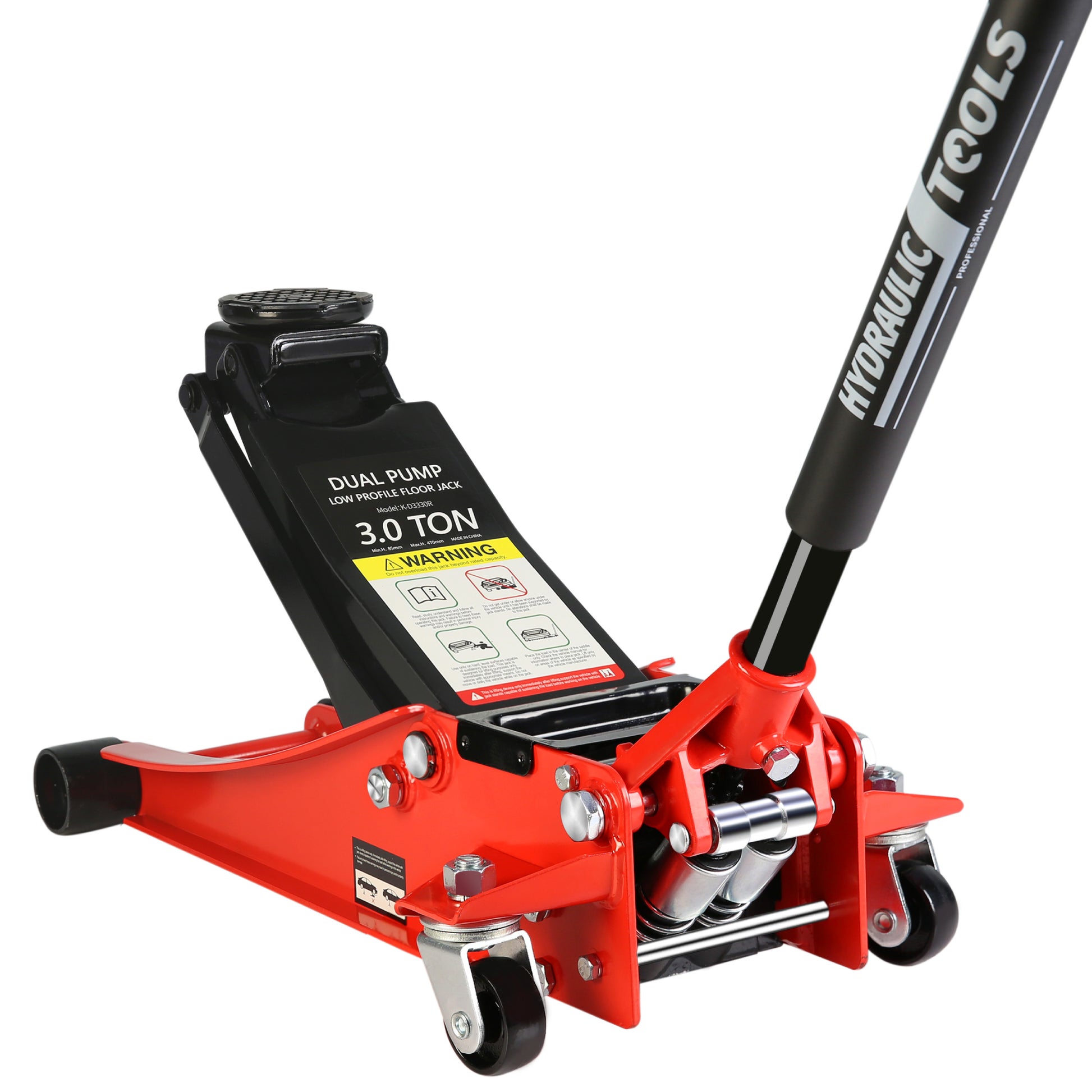 Hydraulic Low Profile and Steel Racing Floor Jack with black+red-steel
