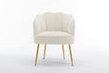 Shell Shape Velvet Fabric Armchair Accent Chair With Gold Legs For Living Room Bedroom,Ivory Ivory Foam Velvet