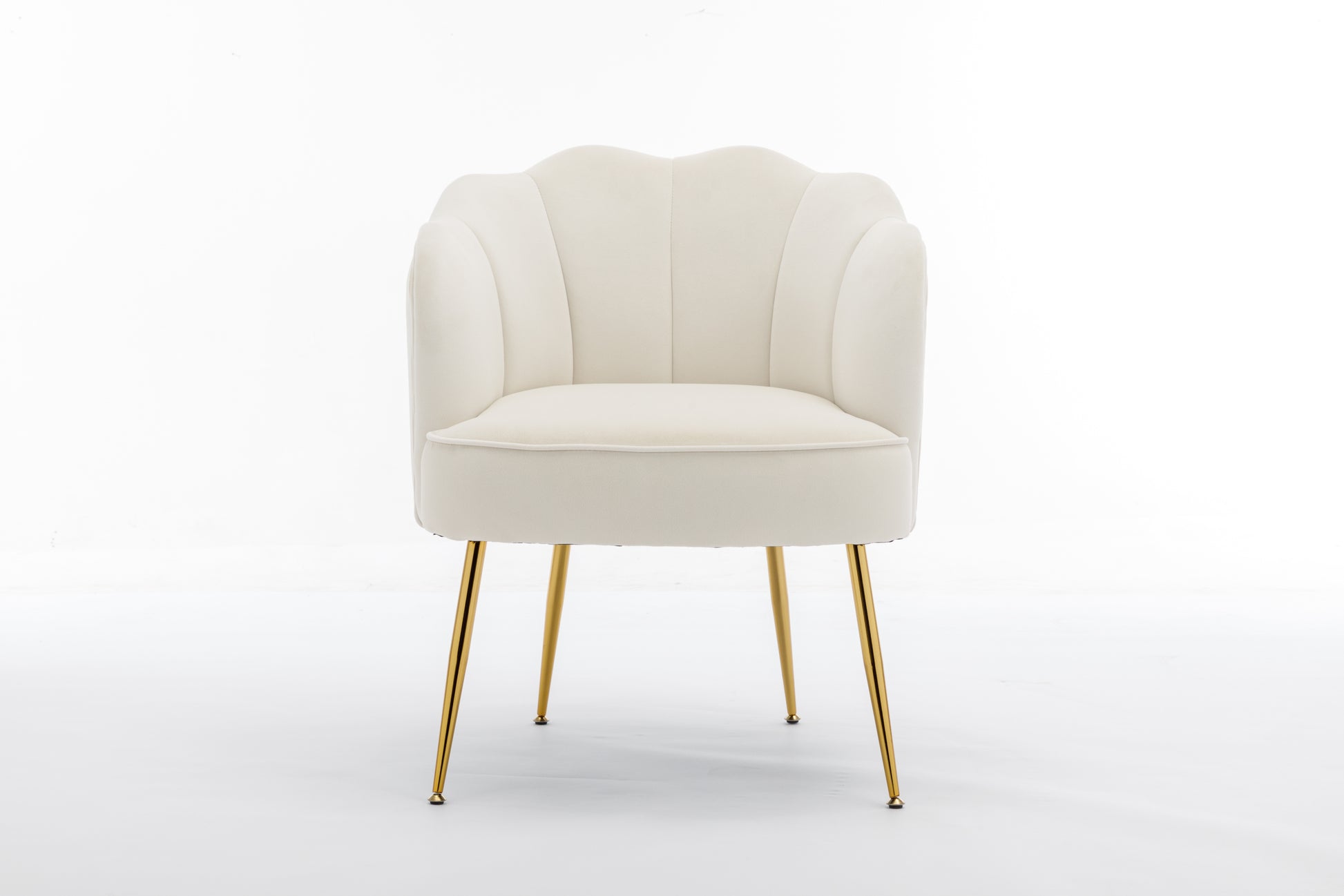 Shell Shape Velvet Fabric Armchair Accent Chair With Gold Legs For Living Room Bedroom,Ivory Ivory Foam Velvet