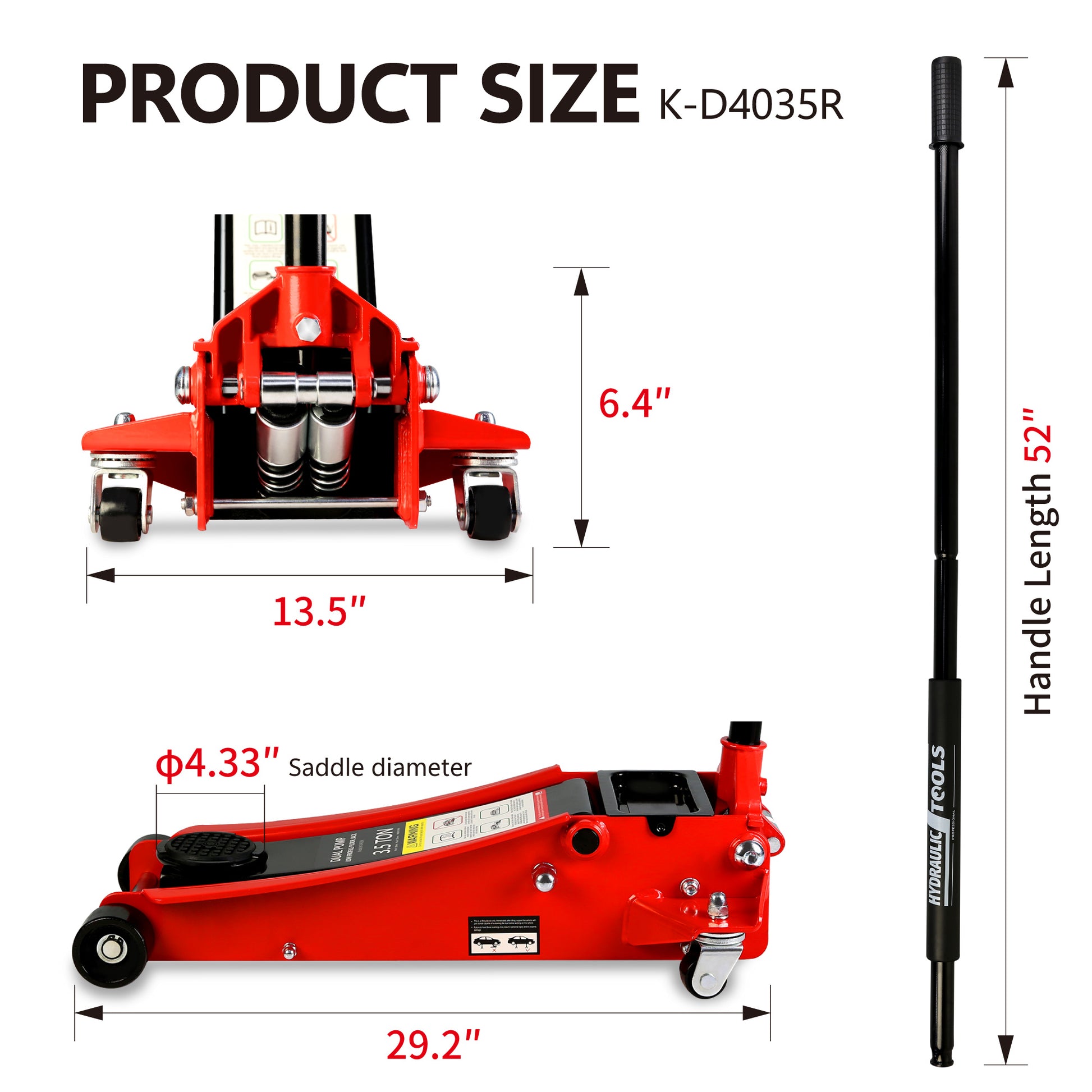 Floor Jack, 3.5 Ton Low Profile Floor Jack, Heavy Duty black+red-steel