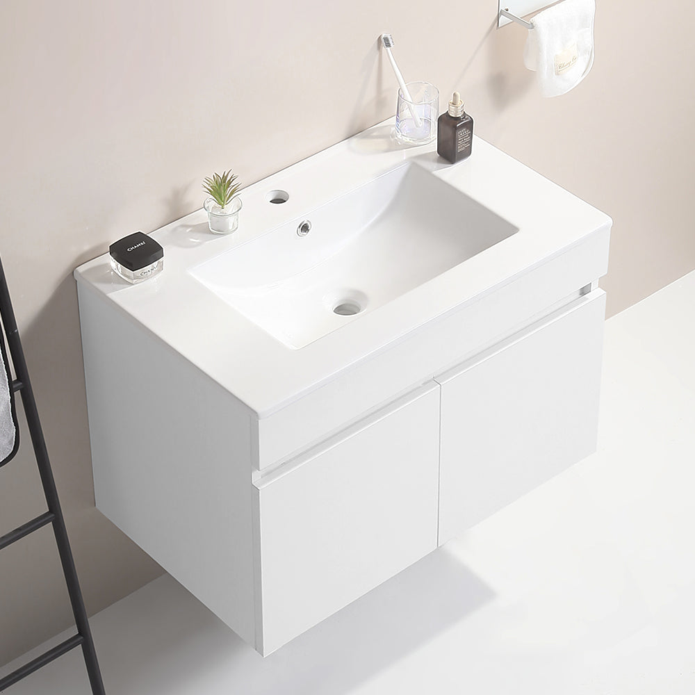 36' Wall Mounted Bathroom Vanity With White Ceramic Basin,Two Soft Close Cabinet Doors, Solid Wood,Excluding Faucets,White White Solid Wood