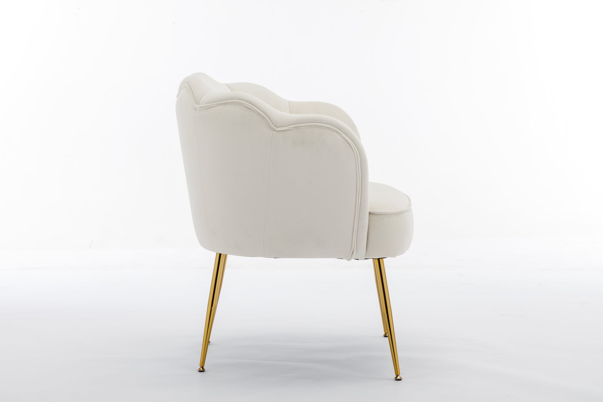 Shell Shape Velvet Fabric Armchair Accent Chair With Gold Legs For Living Room Bedroom,Ivory Ivory Foam Velvet