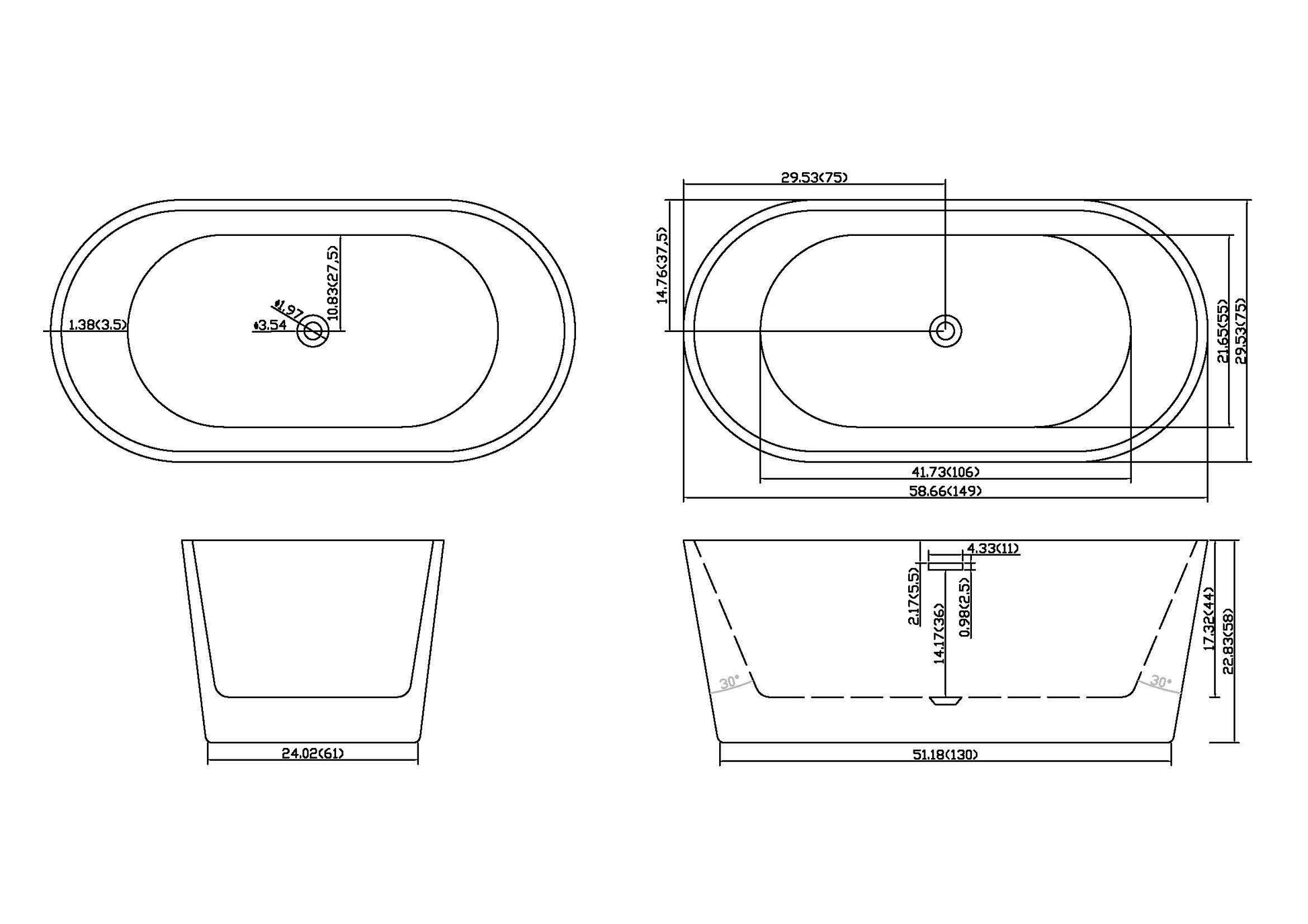 59" Acrylic Freestanding Bathtub Acrylic Soaking Tubs, White Bathtub, Oval Shape Black Freestanding Bathtub With Chrome Overflow And Pop Up Drain Gloss White Oval Bathroom Freestanding Tubs Polished 61 69 In Contemporary Soaking Center Acrylic Acrylic