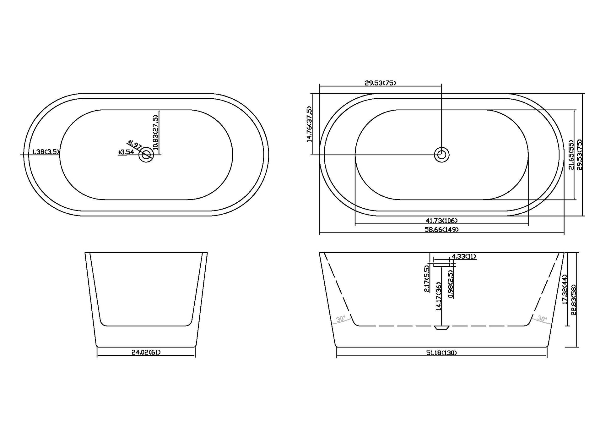 59" Acrylic Freestanding Bathtub Acrylic Soaking Tubs, Black Bathtub, Oval Shape Black Freestanding Bathtub With Chrome Overflow And Pop Up Drain Black White Oval Bathroom Freestanding Tubs Polished 61 69 In Contemporary Soaking Center Acrylic Acrylic